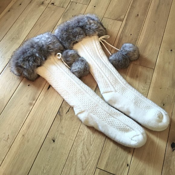 Chunky Knit Faux-fur Trimmed Reading Socks - Picture 2 of 15